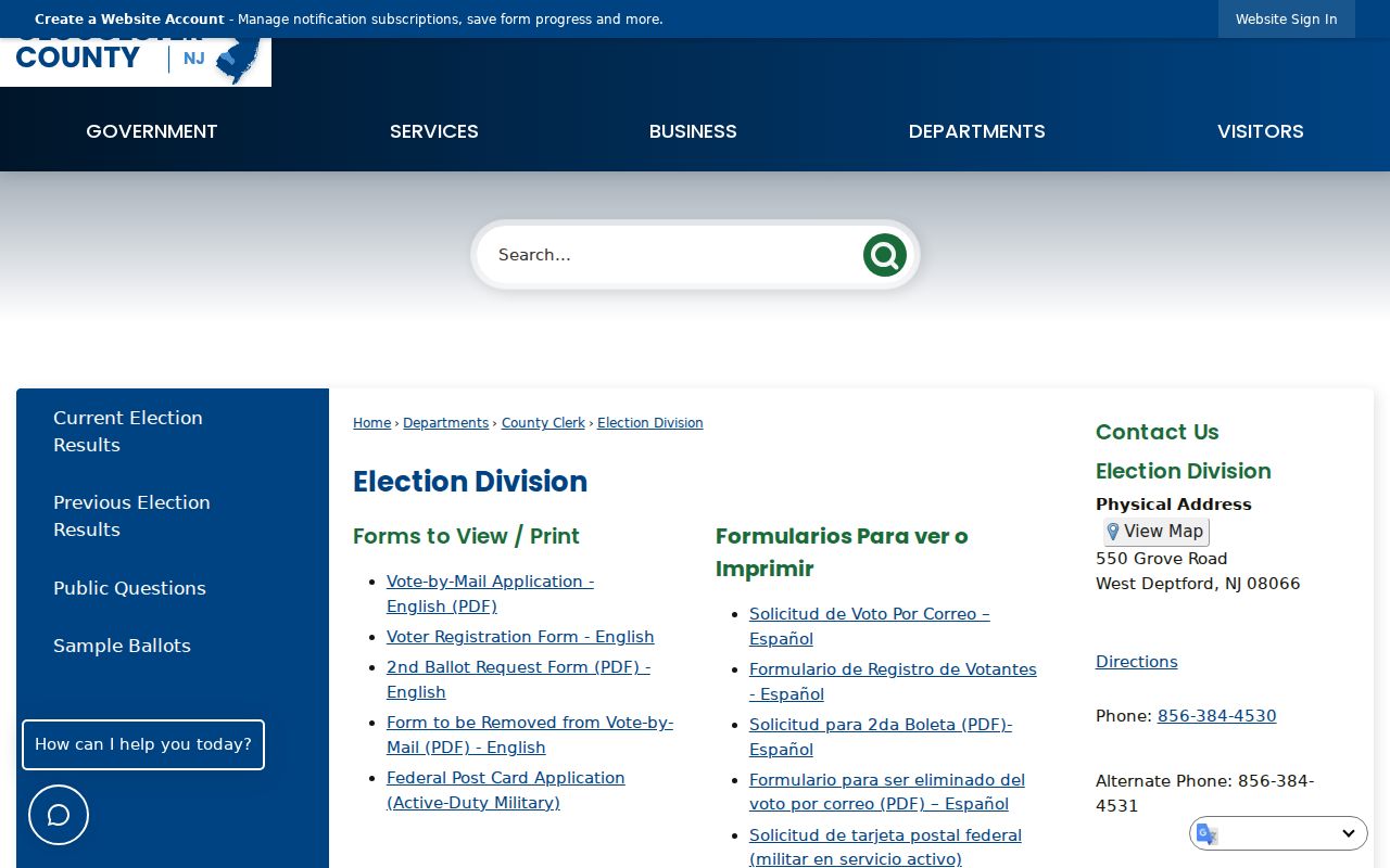 Gloucester County residents directory election forms and registration links