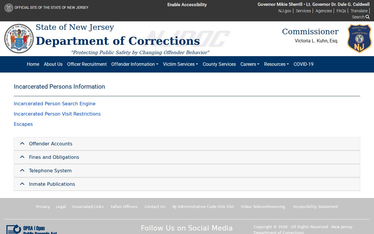 Gloucester County residents directory New Jersey Department of Corrections information page