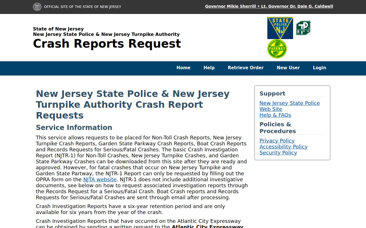 Gloucester County residents directory New Jersey State Police crash report access