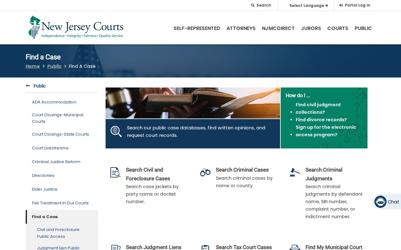 Gloucester County resident lookup through the NJ Courts Find a Case screen