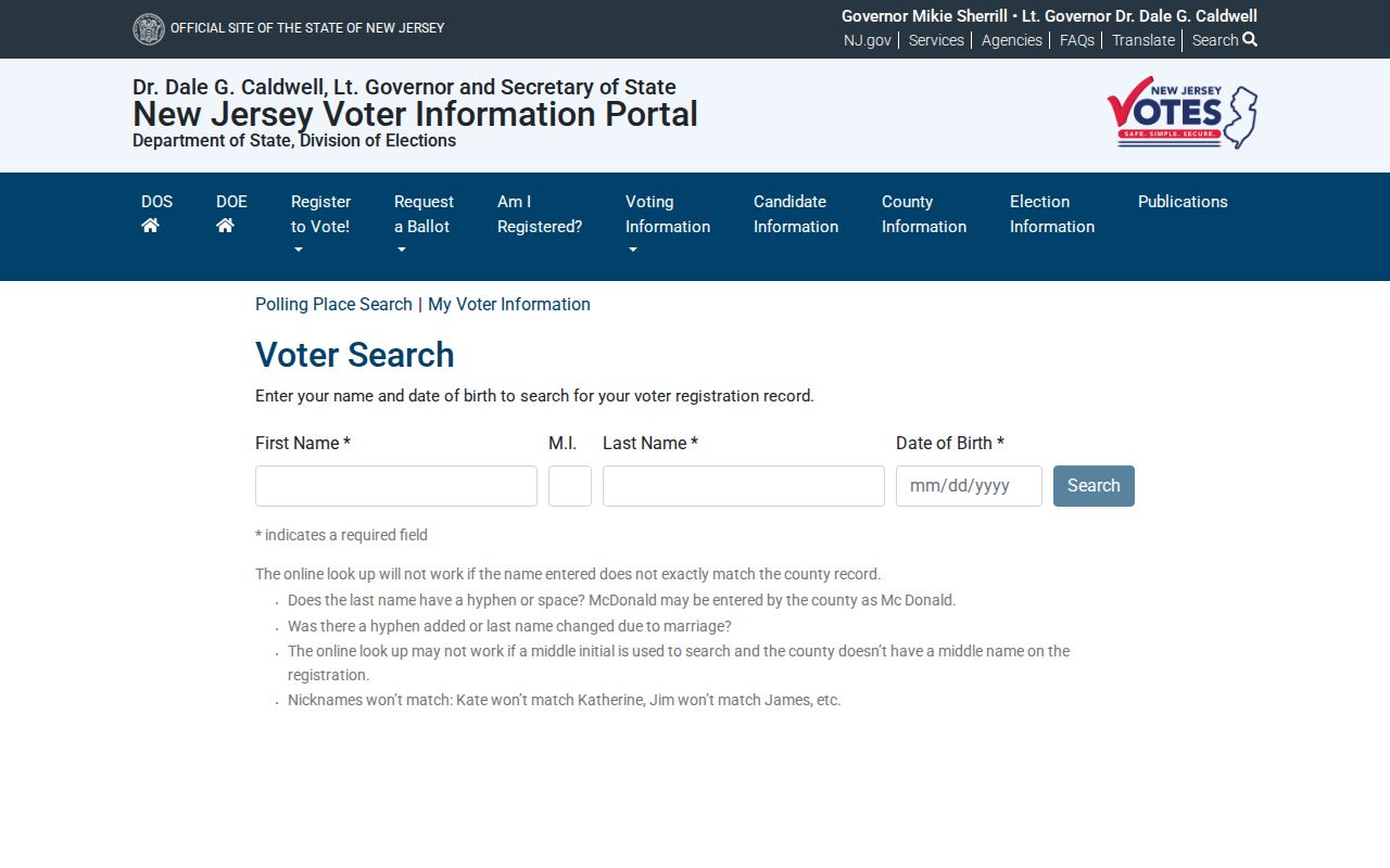 Gloucester County resident lookup with New Jersey voter registration status
