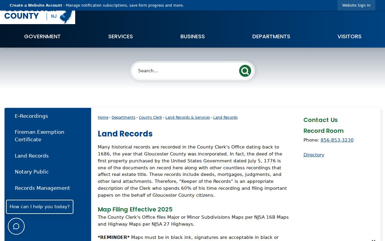 Gloucester County street land-records page