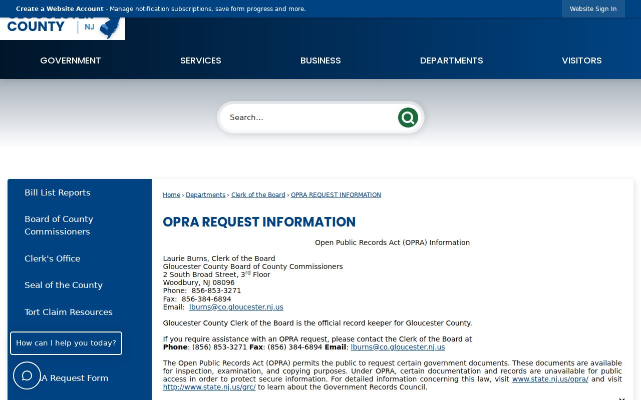 Gloucester County street-record OPRA request information