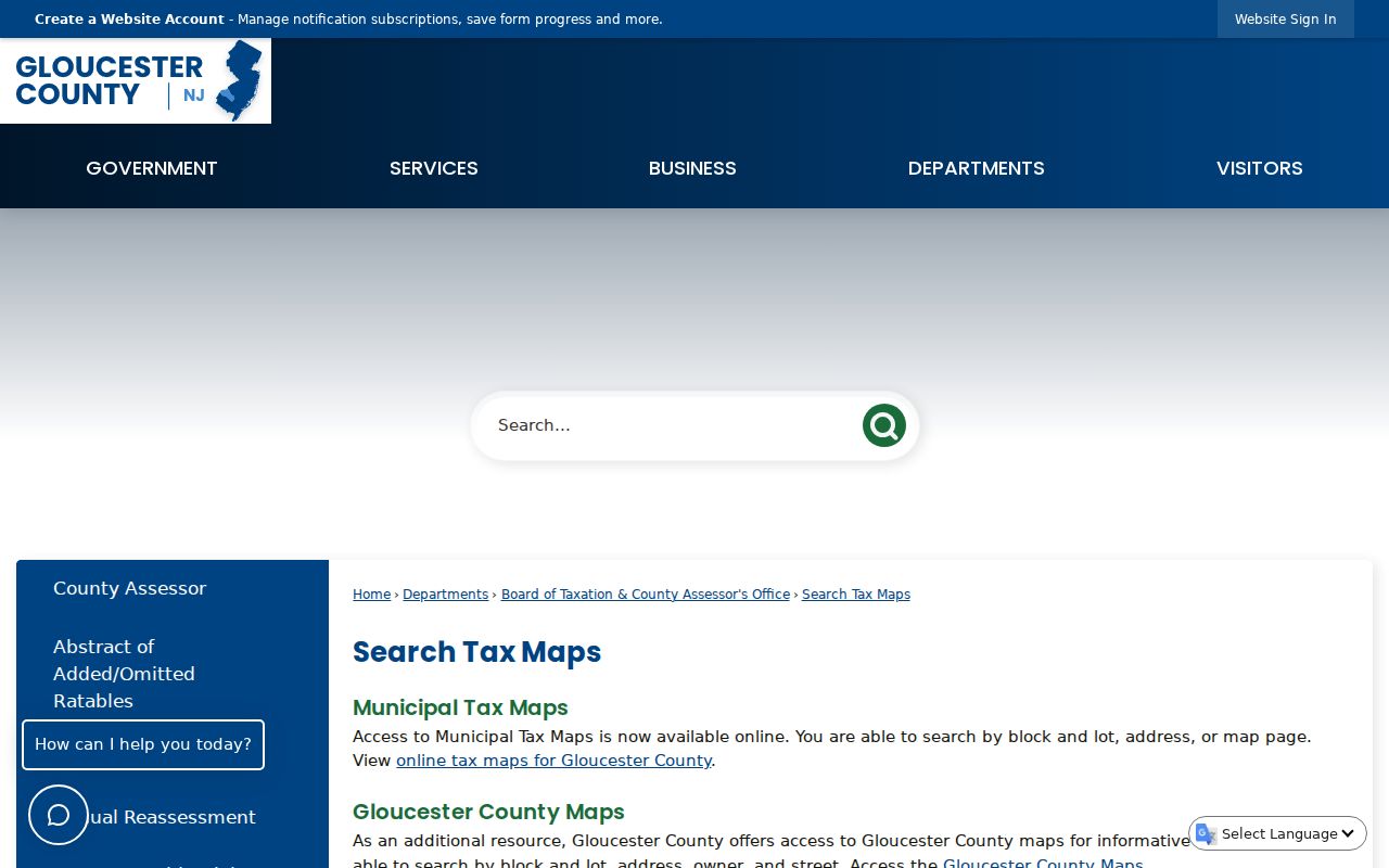 Gloucester County ZIP code directory path through County tax map search